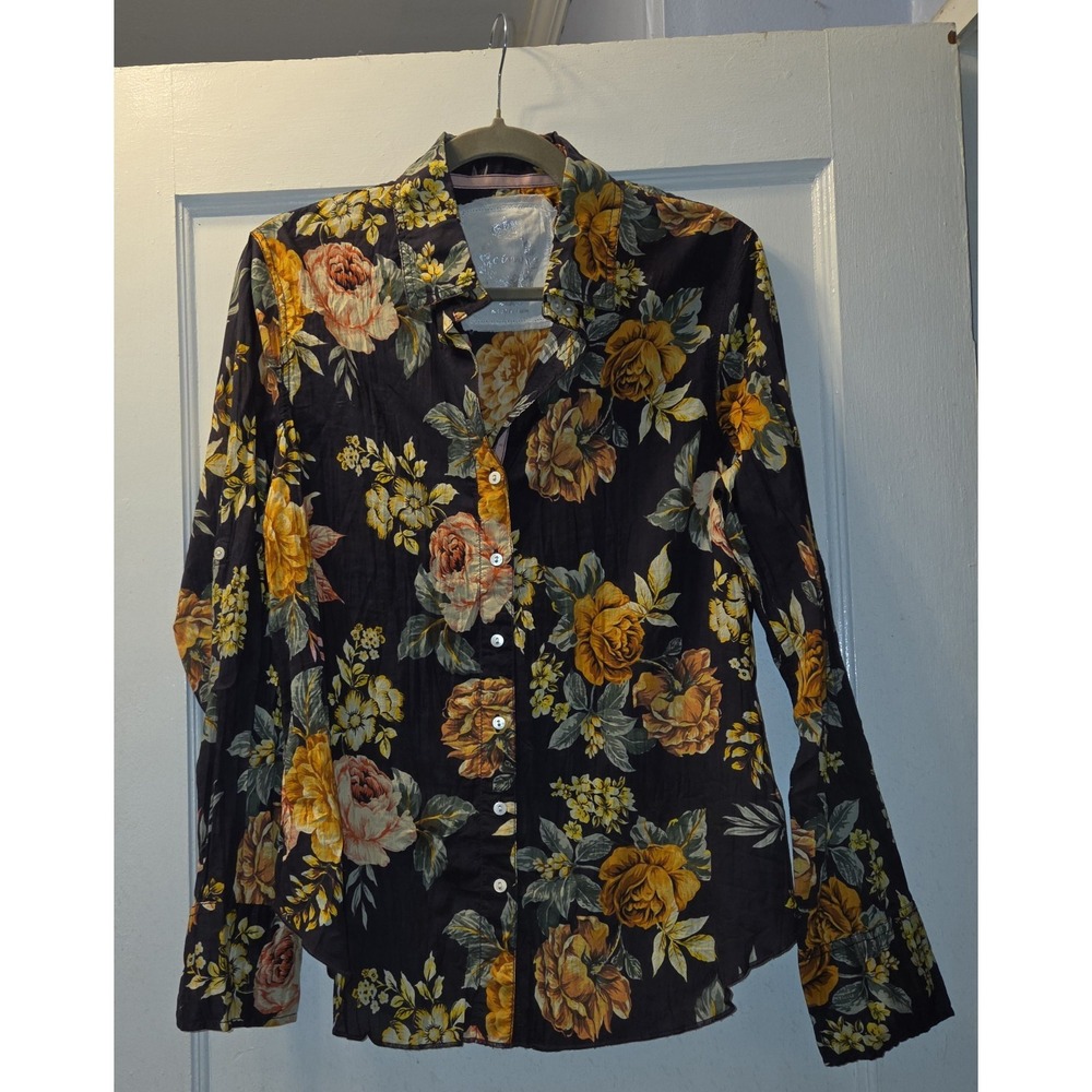 Cino Sheffield Floral Button Front 100% Cotton Collared Long Sleeve Blouse